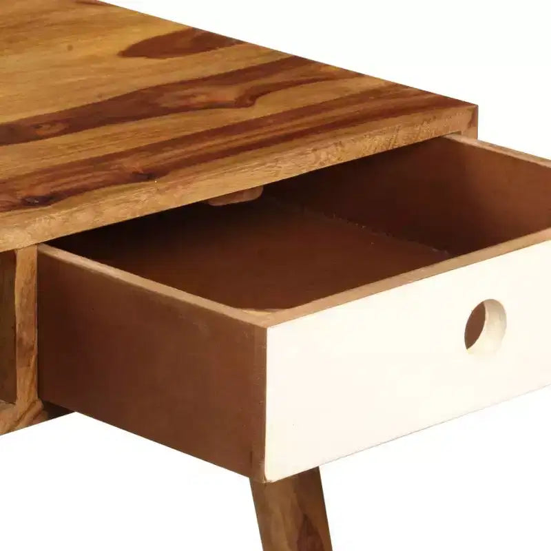 Bureau d'écriture marron et blanc en bois d'acacia massif, style milieu de siècle, 1 personne