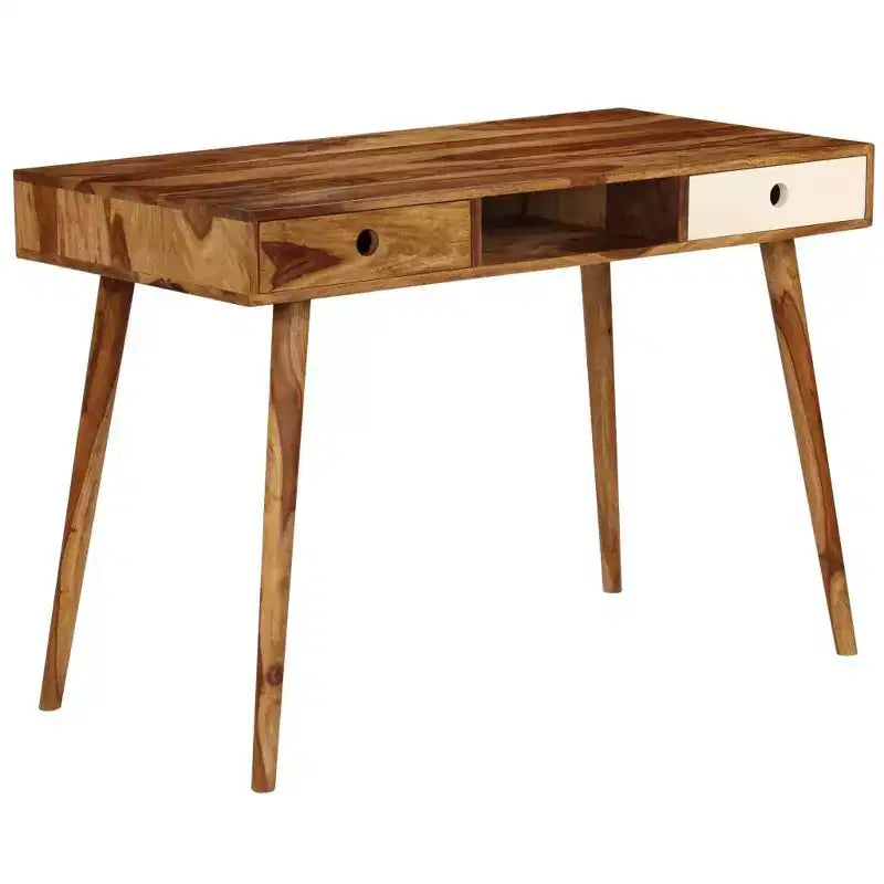 Bureau d'écriture marron et blanc en bois d'acacia massif, style milieu de siècle, 1 personne
