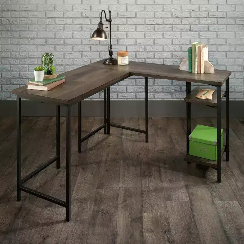 GDFStudio Willow Rustic Wood Storage Desk with Adjustable Shelves