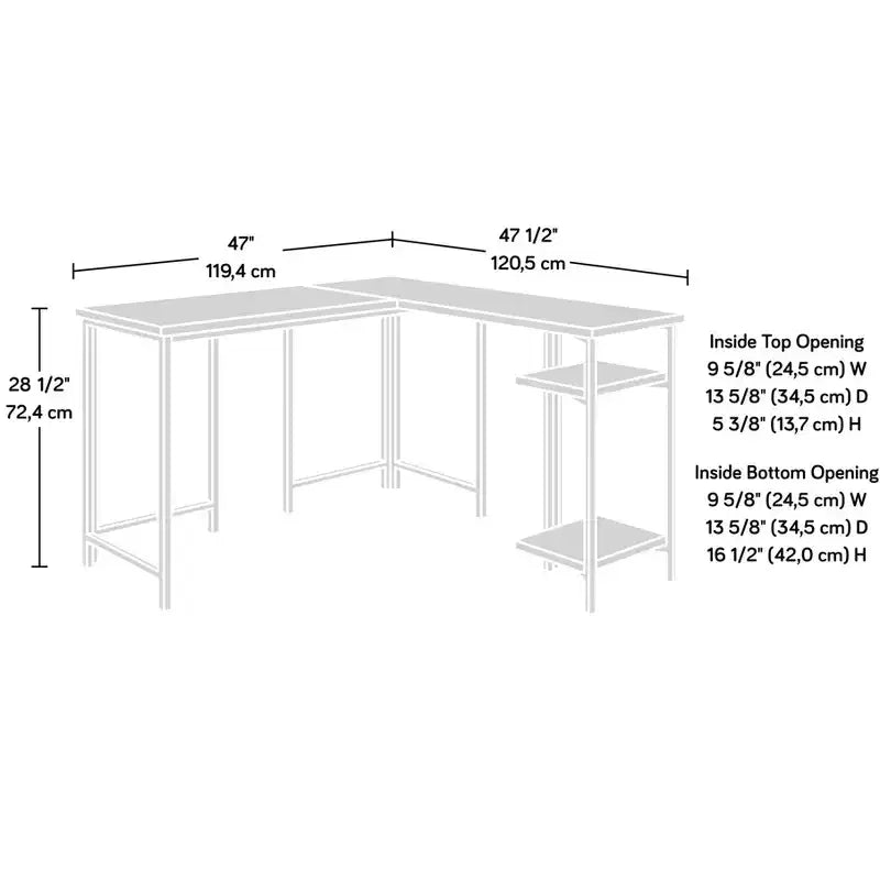 Bureau d'angle rustique marron avec étagères réglables, 1 personne