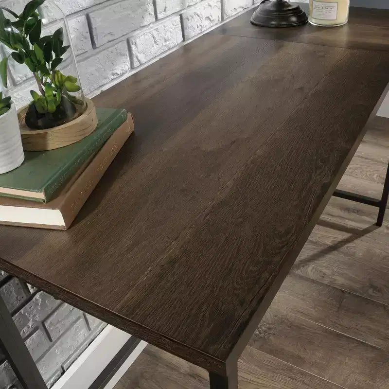 Bureau d'angle rustique marron avec étagères réglables, 1 personne