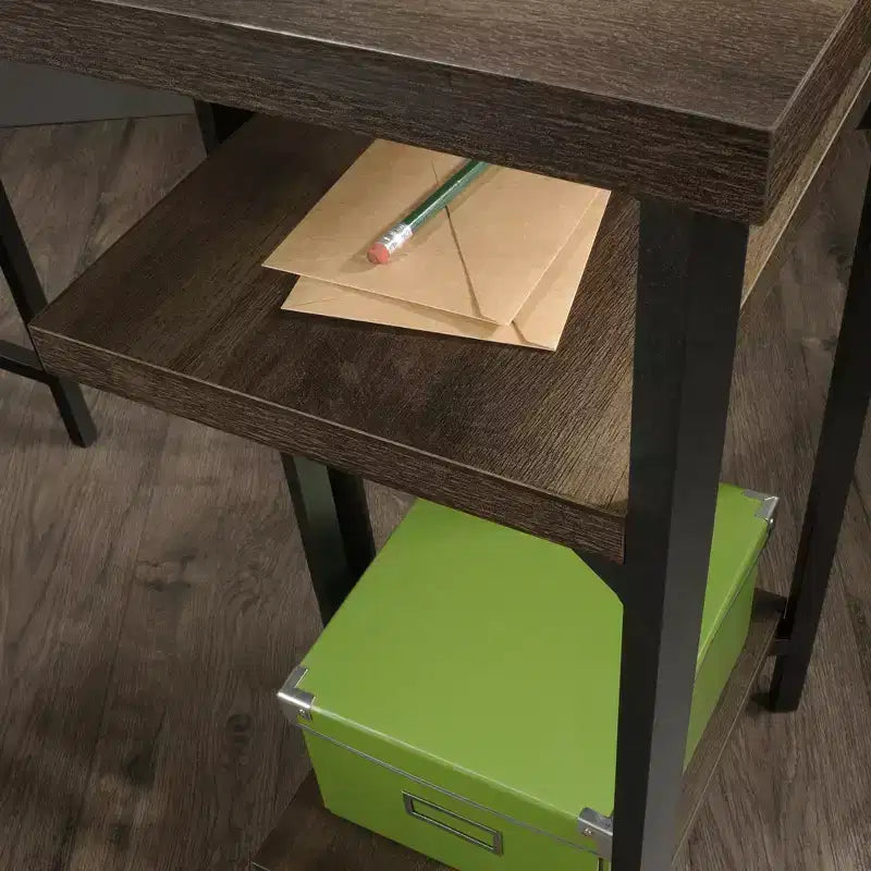Bureau d'angle rustique marron avec étagères réglables, 1 personne