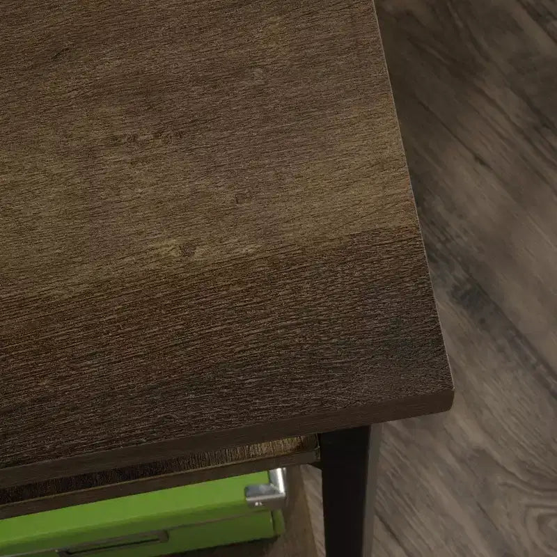Bureau d'angle rustique marron avec étagères réglables, 1 personne
