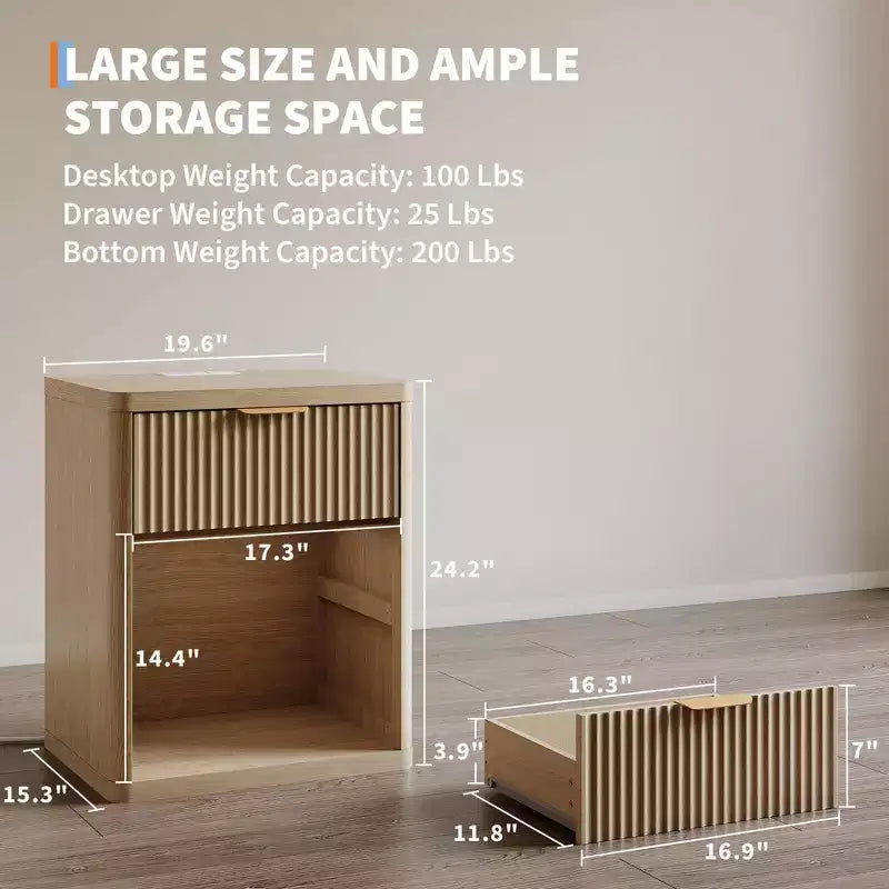 Table de chevet cannelée beige/blanc, style moderne du milieu du siècle, 1 ou 2 pièces