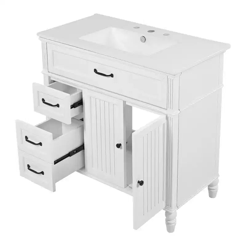 Meuble-lavabo de salle de bain autoportant blanc avec évier, simple, 36 po