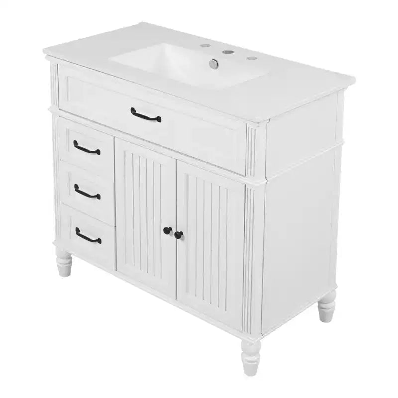 Meuble-lavabo de salle de bain autoportant blanc avec évier, simple, 36 po