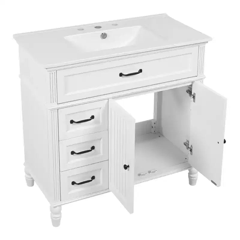 Meuble-lavabo de salle de bain autoportant blanc avec évier, simple, 36 po