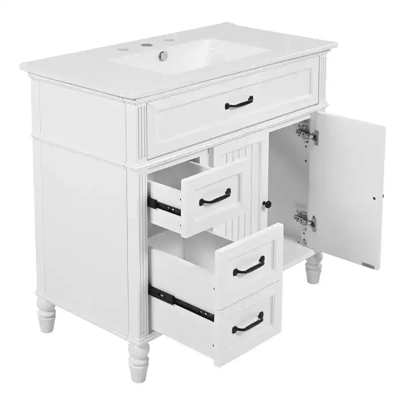 Meuble-lavabo de salle de bain autoportant blanc avec évier, simple, 36 po