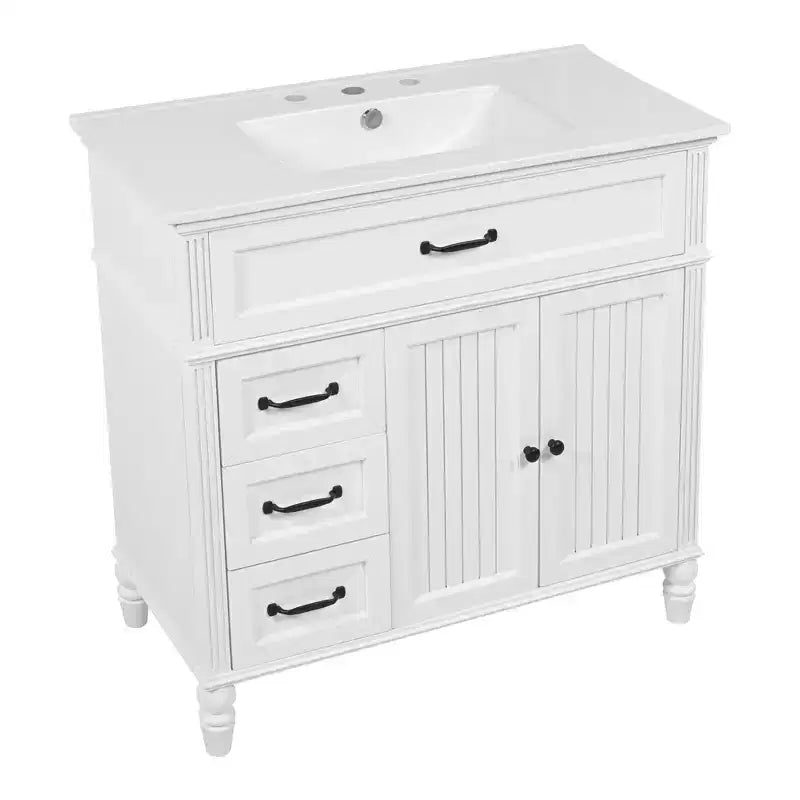Meuble-lavabo de salle de bain autoportant blanc avec évier, simple, 36 po