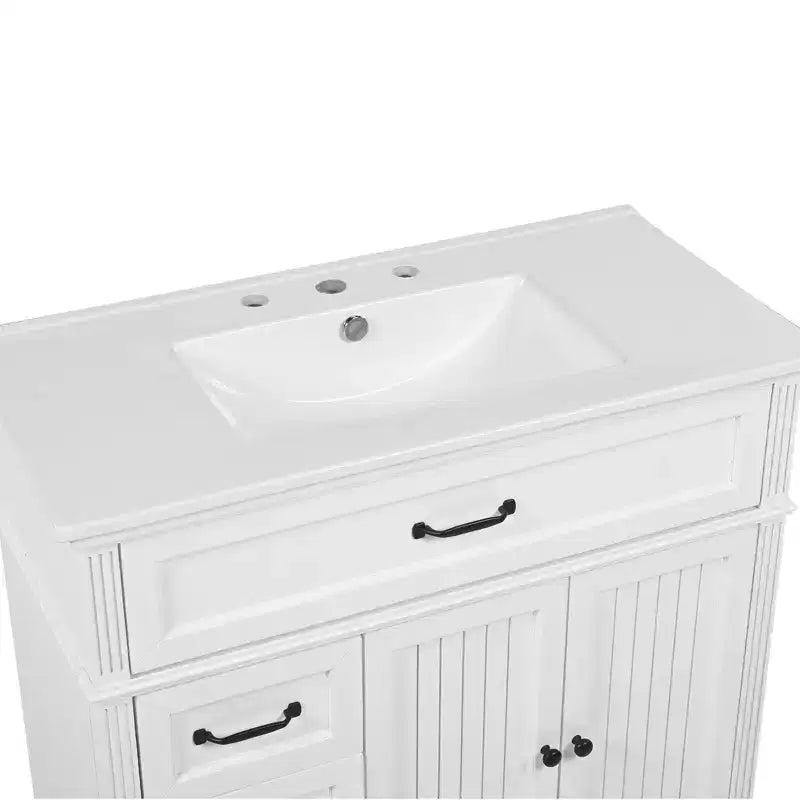 Meuble-lavabo de salle de bain autoportant blanc avec évier, simple, 36 po