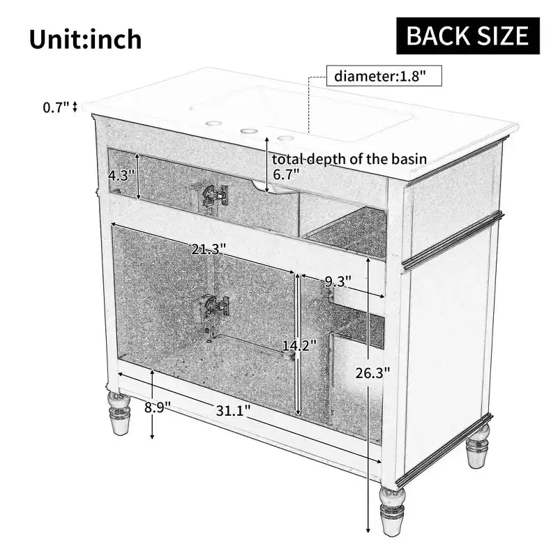 Meuble-lavabo de salle de bain autoportant blanc avec évier, simple, 36 po
