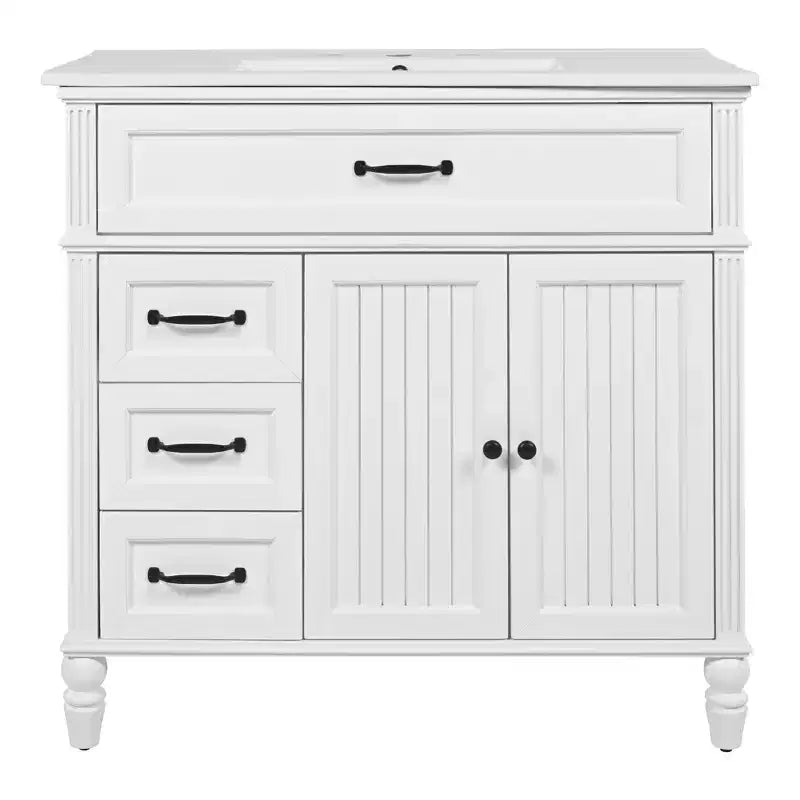 Meuble-lavabo de salle de bain autoportant blanc avec évier, simple, 36 po