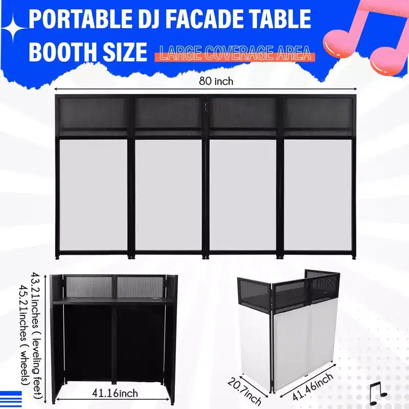 Table de cabine de façade DJ pliable noire, utilisateur unique, cadre en acier au carbone