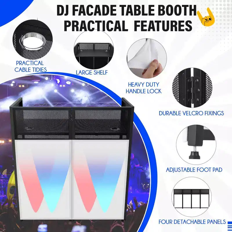 Table de cabine de façade DJ pliable noire, utilisateur unique, cadre en acier au carbone