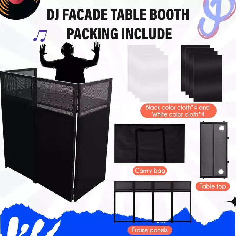 Table de cabine de façade DJ pliable noire, utilisateur unique, cadre en acier au carbone