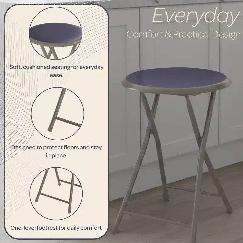 Tabouret de bar pliable sans dossier noir/gris/blanc, lot de 4 (1 personne chacun)