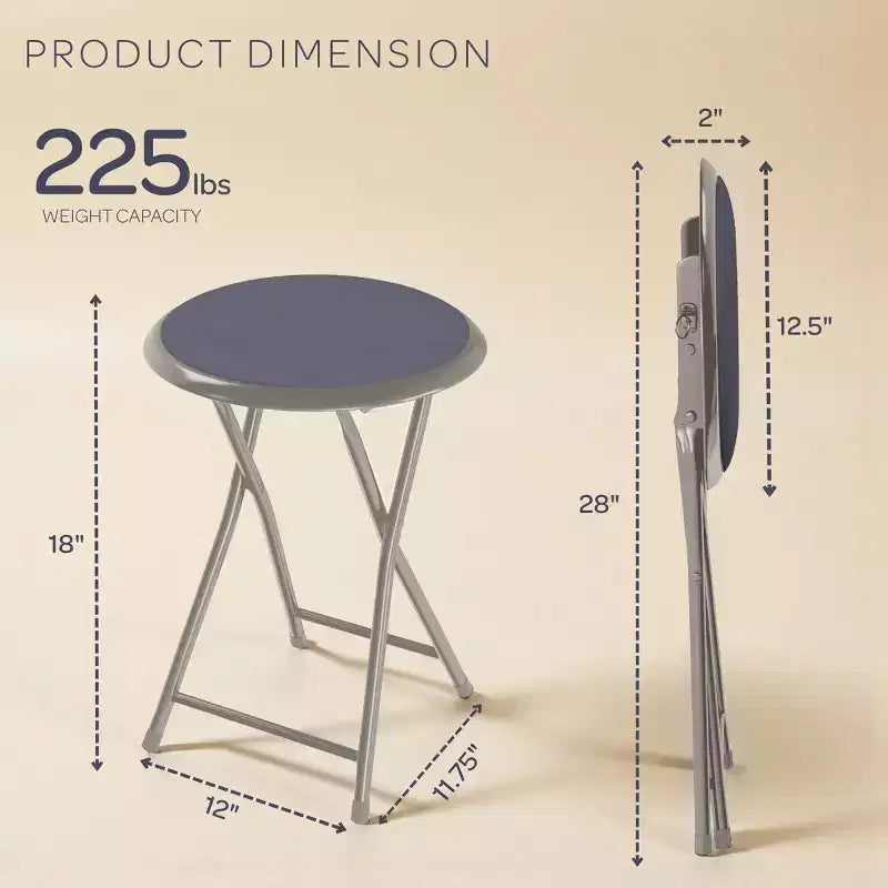 Tabouret de bar pliable sans dossier noir/gris/blanc, lot de 4 (1 personne chacun)