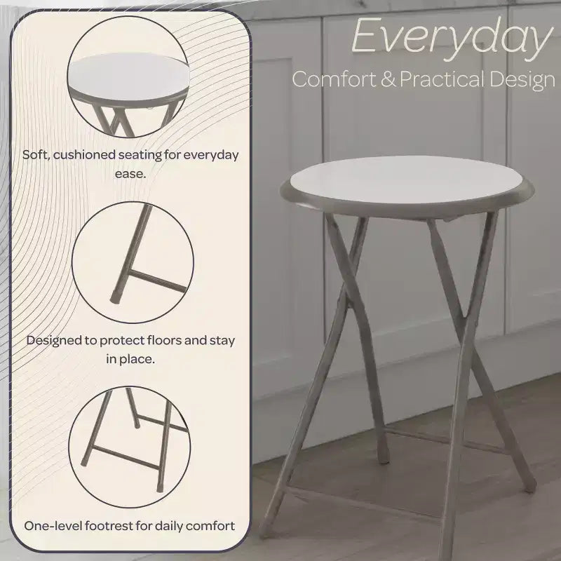 Tabouret de bar pliable sans dossier noir/gris/blanc, lot de 4 (1 personne chacun)