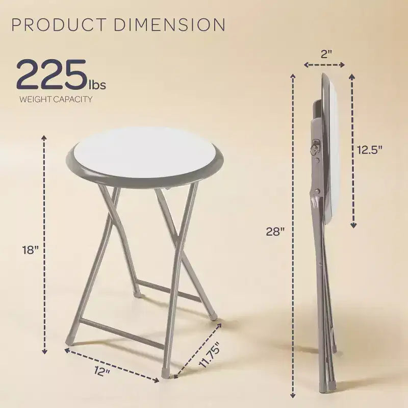 Tabouret de bar pliable sans dossier noir/gris/blanc, lot de 4 (1 personne chacun)