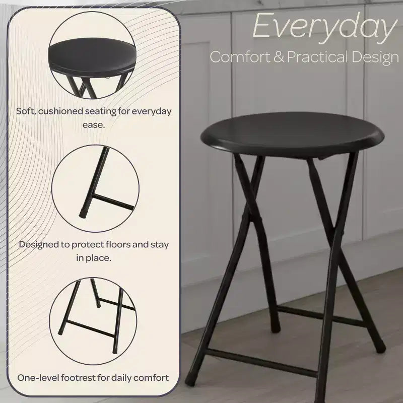 Tabouret de bar pliable sans dossier noir/gris/blanc, lot de 4 (1 personne chacun)