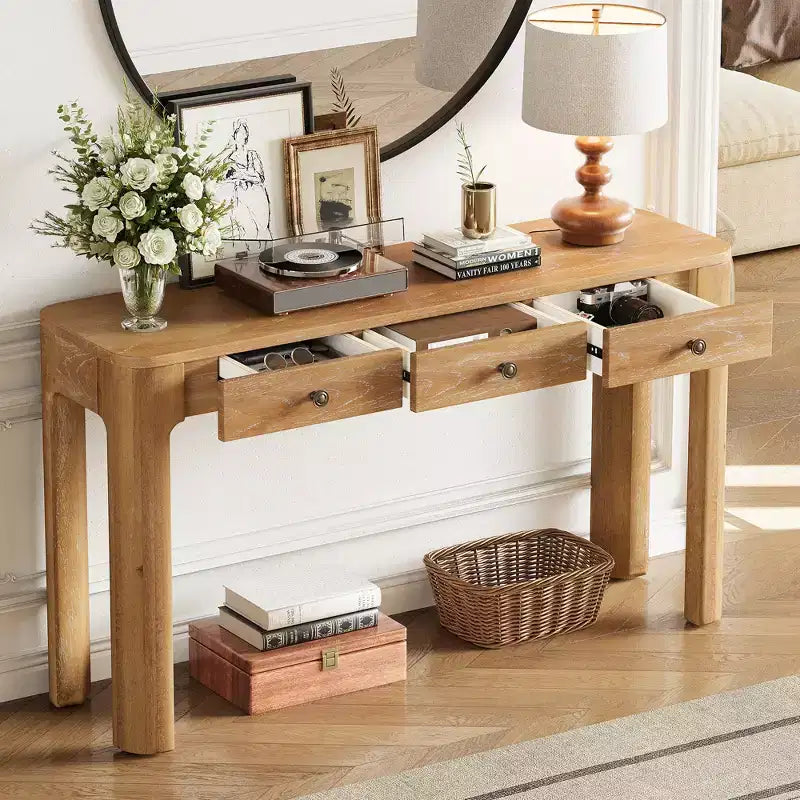 Console rustique de 52 po avec 3 tiroirs – Noir / Expresso / Naturel