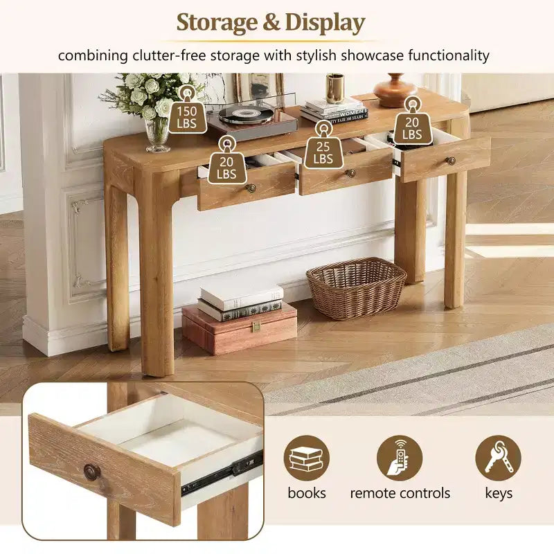 Console rustique de 52 po avec 3 tiroirs – Noir / Expresso / Naturel