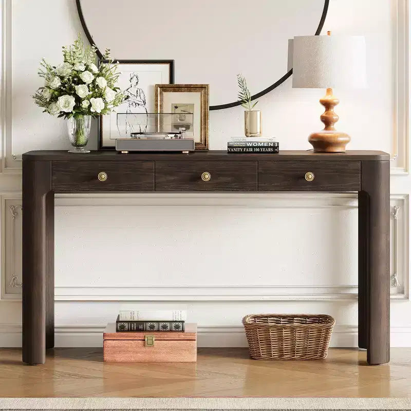 Console rustique de 52 po avec 3 tiroirs – Noir / Expresso / Naturel