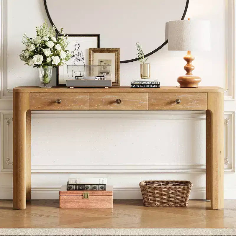 Console rustique de 52 po avec 3 tiroirs – Noir / Expresso / Naturel