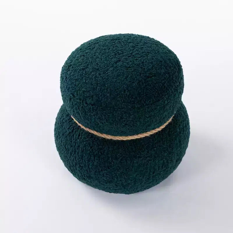 Ottoman Bonhomme de Neige Rond – Marron / Vert / Blanc, Siège Simple, Revêtement en Laine