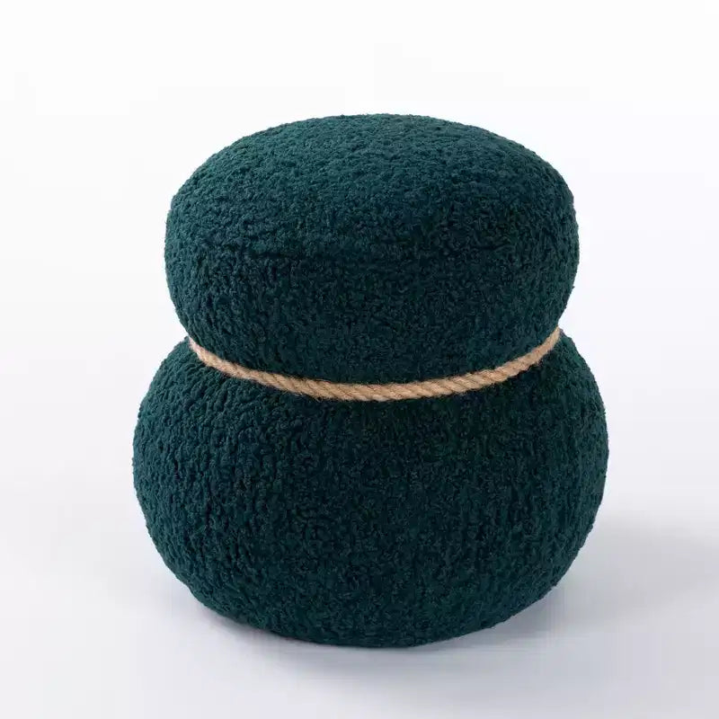 Ottoman Bonhomme de Neige Rond – Marron / Vert / Blanc, Siège Simple, Revêtement en Laine