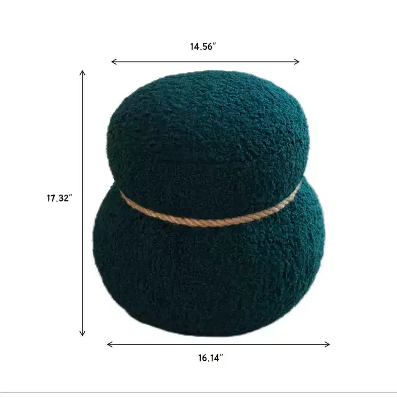 Ottoman Bonhomme de Neige Rond – Marron / Vert / Blanc, Siège Simple, Revêtement en Laine