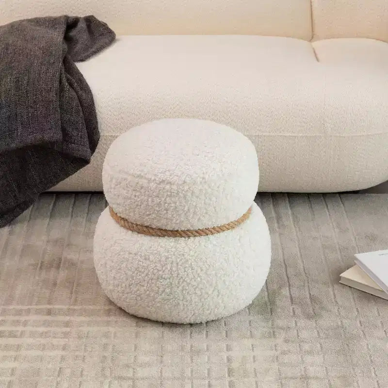 Ottoman Bonhomme de Neige Rond – Marron / Vert / Blanc, Siège Simple, Revêtement en Laine