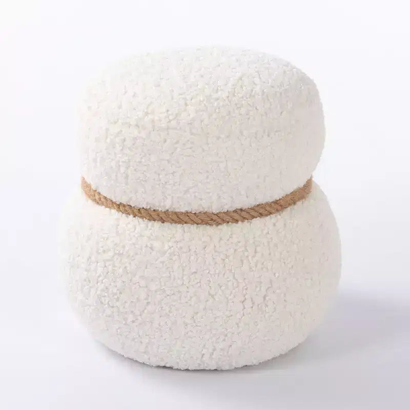 Ottoman Bonhomme de Neige Rond – Marron / Vert / Blanc, Siège Simple, Revêtement en Laine