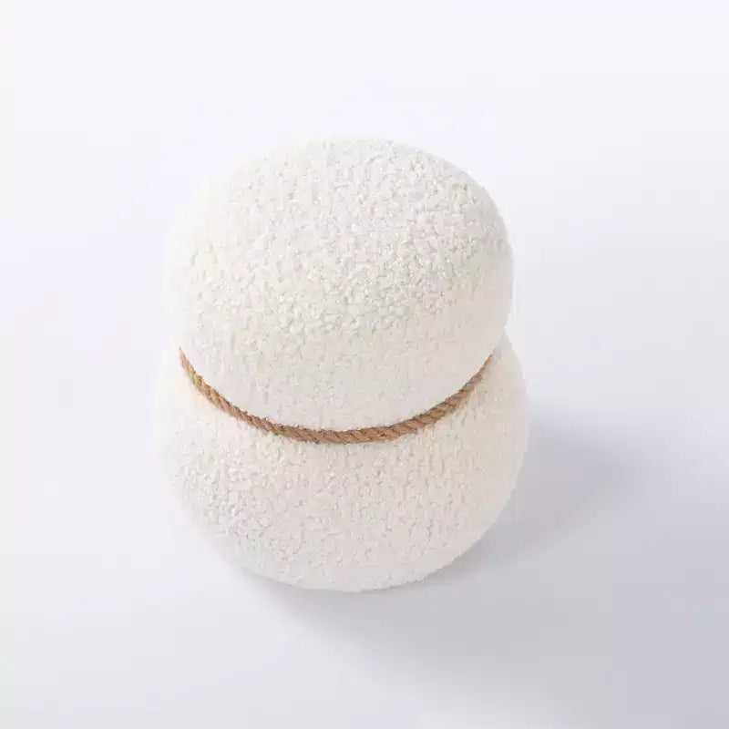 Ottoman Bonhomme de Neige Rond – Marron / Vert / Blanc, Siège Simple, Revêtement en Laine
