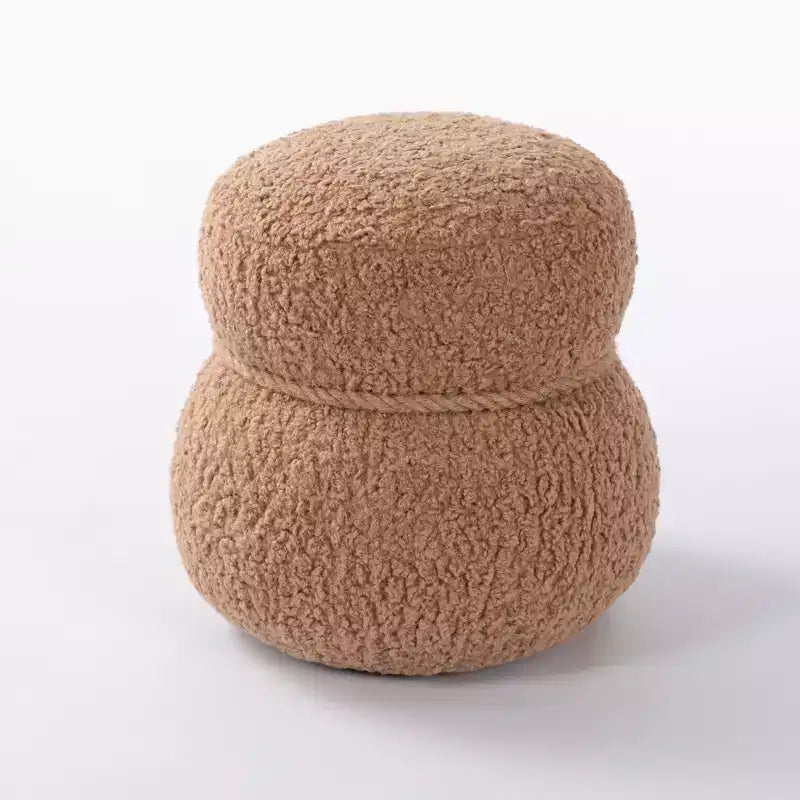 Ottoman Bonhomme de Neige Rond – Marron / Vert / Blanc, Siège Simple, Revêtement en Laine