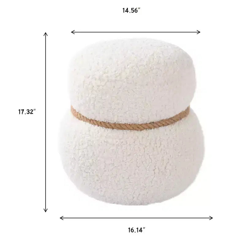 Ottoman Bonhomme de Neige Rond – Marron / Vert / Blanc, Siège Simple, Revêtement en Laine
