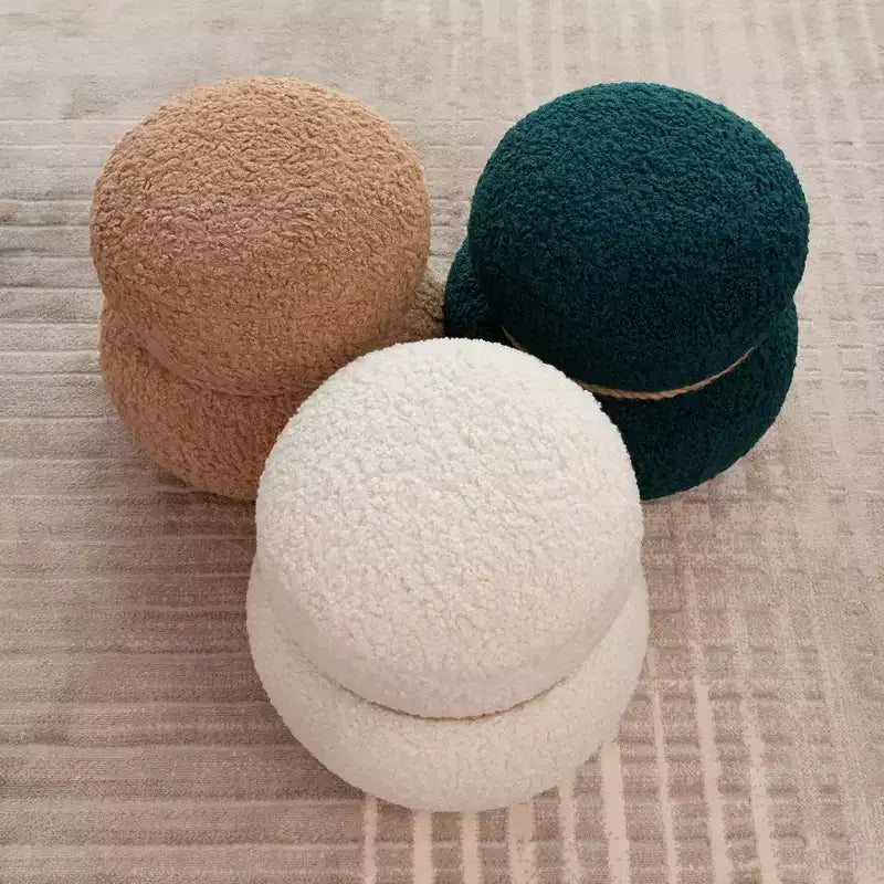 Ottoman Bonhomme de Neige Rond – Marron / Vert / Blanc, Siège Simple, Revêtement en Laine