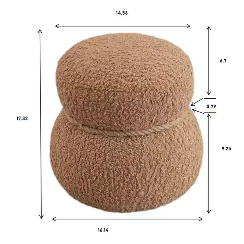 Ottoman Bonhomme de Neige Rond – Marron / Vert / Blanc, Siège Simple, Revêtement en Laine