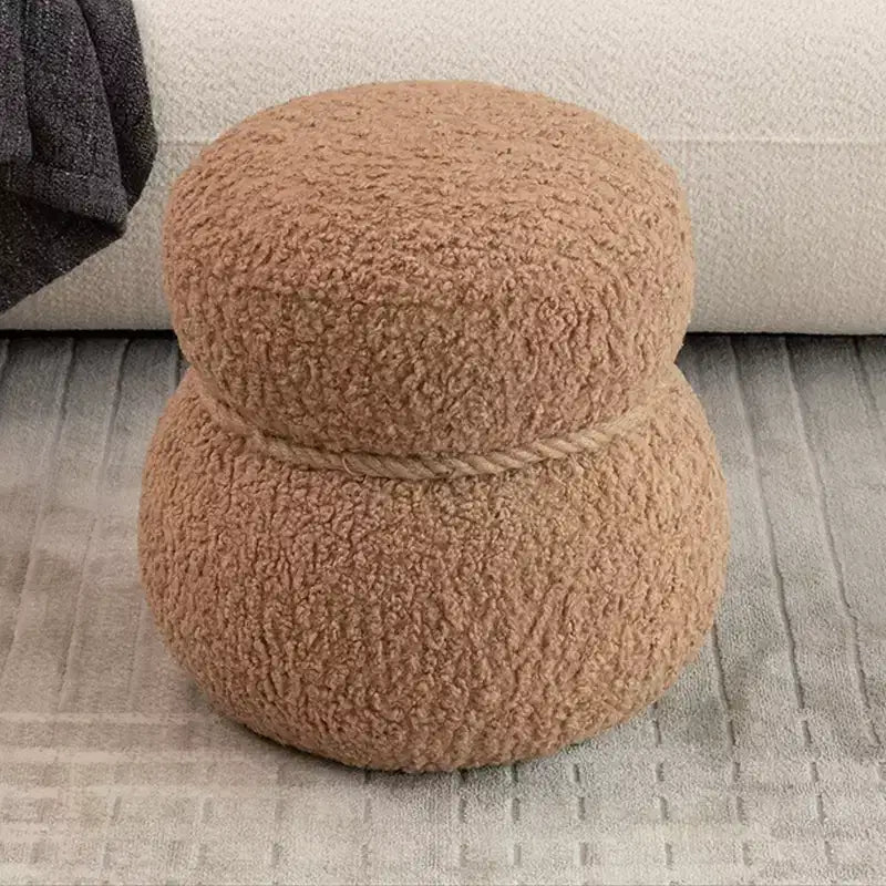 Ottoman Bonhomme de Neige Rond – Marron / Vert / Blanc, Siège Simple, Revêtement en Laine