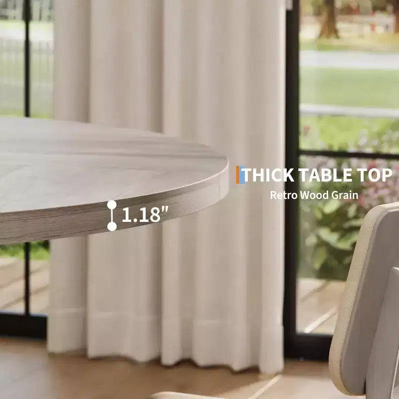 Table de salle à manger ronde 119 cm, Gris lavé / Noir grain de bois, pied en croix, 4 à 6 places