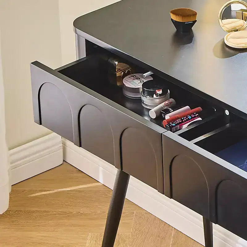 Table de toilette moderne noire avec tabouret, 2 personnes, 4 tiroirs