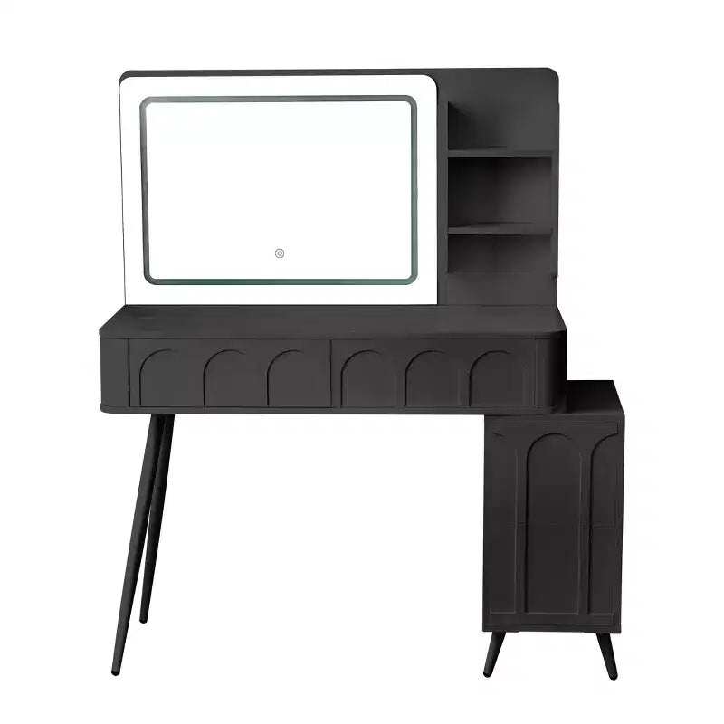 Table de toilette moderne noire avec tabouret, 2 personnes, 4 tiroirs