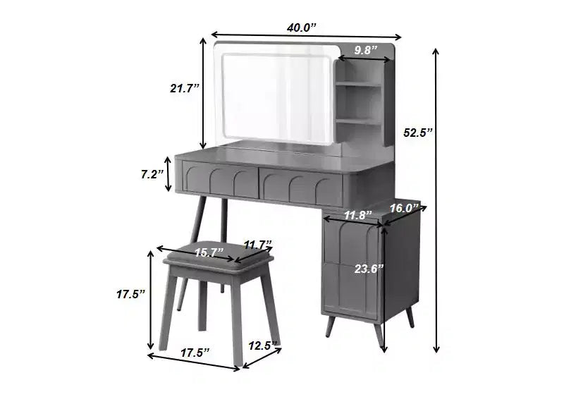 Table de toilette moderne noire avec tabouret, 2 personnes, 4 tiroirs