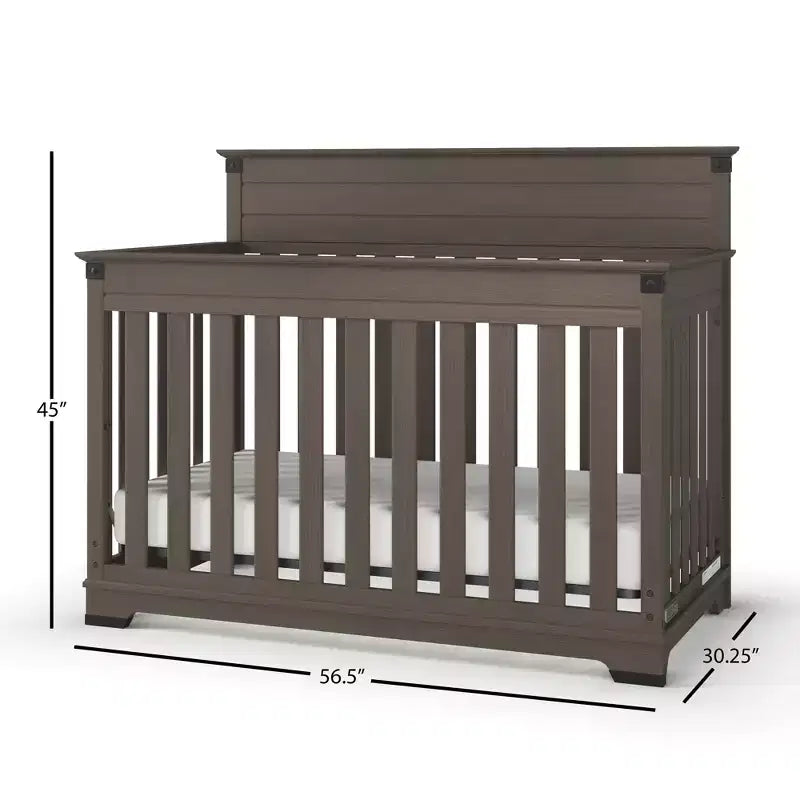 Lit convertible 4-en-1, commode et meuble de rangement Coach Cherry / Dapper Gray pour chambre de bébé – 3 pièces, 1 enfant