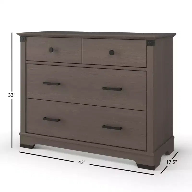 Lit convertible 4-en-1, commode et meuble de rangement Coach Cherry / Dapper Gray pour chambre de bébé – 3 pièces, 1 enfant
