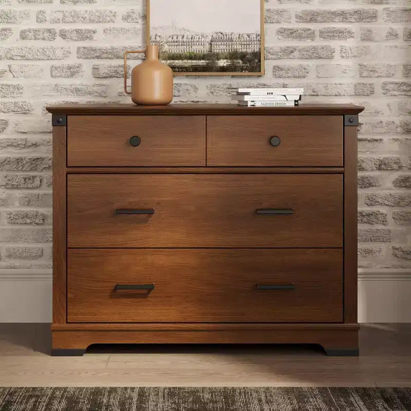 Lit convertible 4-en-1, commode et meuble de rangement Coach Cherry / Dapper Gray pour chambre de bébé – 3 pièces, 1 enfant
