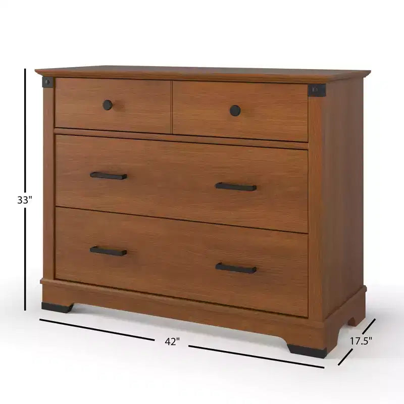 Lit convertible 4-en-1, commode et meuble de rangement Coach Cherry / Dapper Gray pour chambre de bébé – 3 pièces, 1 enfant