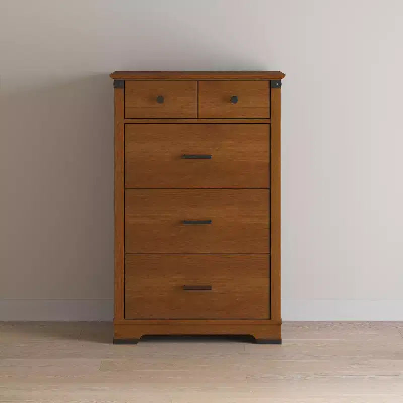 Lit convertible 4-en-1, commode et meuble de rangement Coach Cherry / Dapper Gray pour chambre de bébé – 3 pièces, 1 enfant