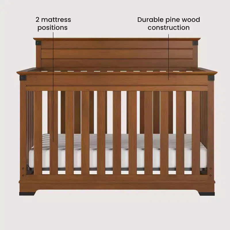 Lit convertible 4-en-1, commode et meuble de rangement Coach Cherry / Dapper Gray pour chambre de bébé – 3 pièces, 1 enfant