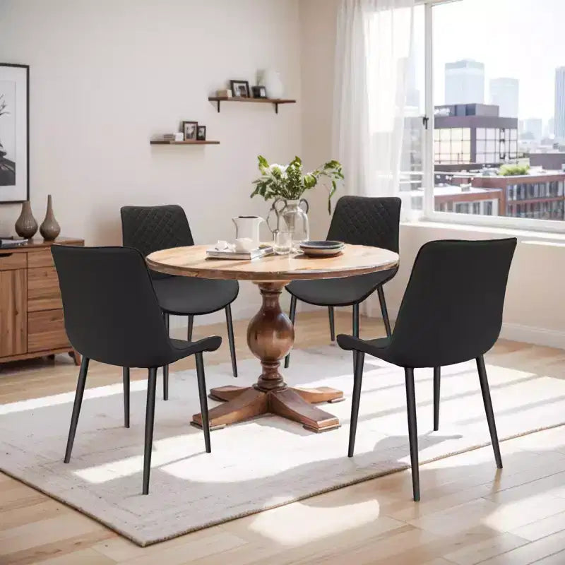 Lot de 4 chaises de salle à manger en similicuir noir, sans accoudoirs, dossier haut avec pieds en métal